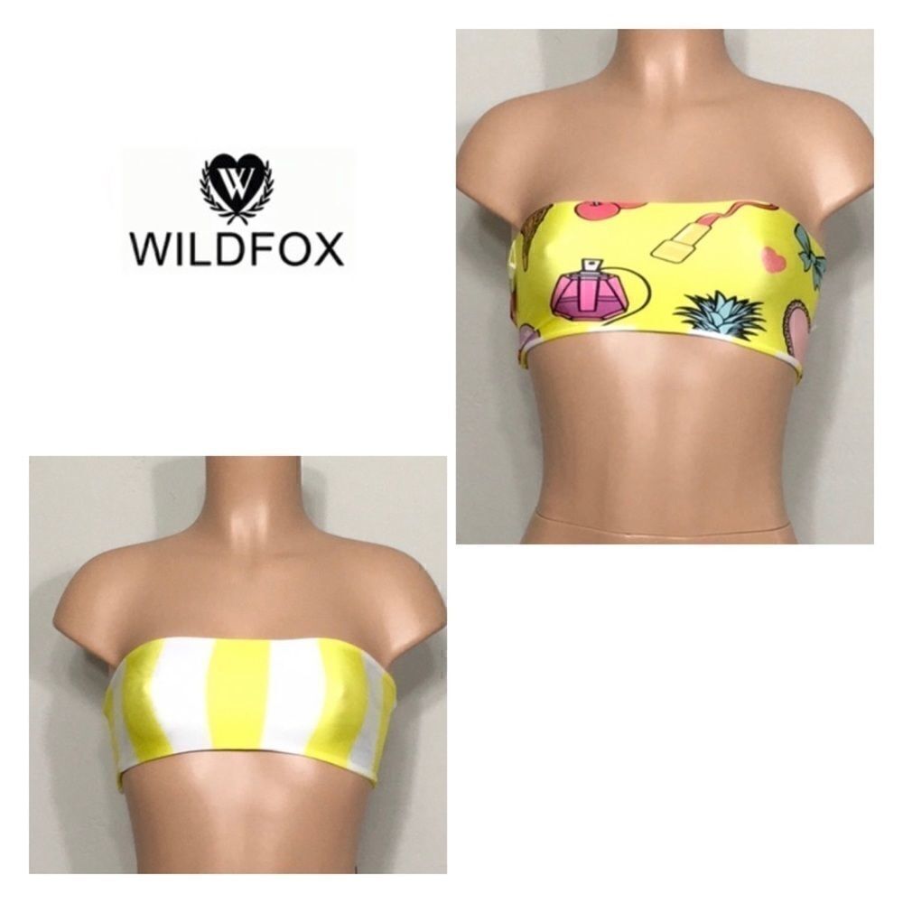 WILDFOX reversible emoji and stripe bikini top.NWT
